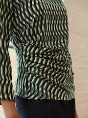 Green Geo Print Long Sleeve Ruched Detail Blouse - Image 4 of 7