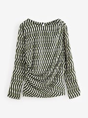 Green Geo Print Long Sleeve Ruched Detail Blouse - Image 5 of 7