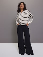 Black/Ecru Stripe Long Sleeve Knitted Henley Top - Image 1 of 3