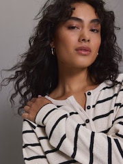 Black/Ecru Stripe Long Sleeve Knitted Henley Top - Image 3 of 3