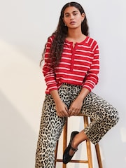 Pink/Red Stripe Long Sleeve Knitted Henley Top - Image 1 of 7