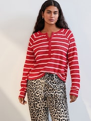 Pink/Red Stripe Long Sleeve Knitted Henley Top - Image 2 of 7