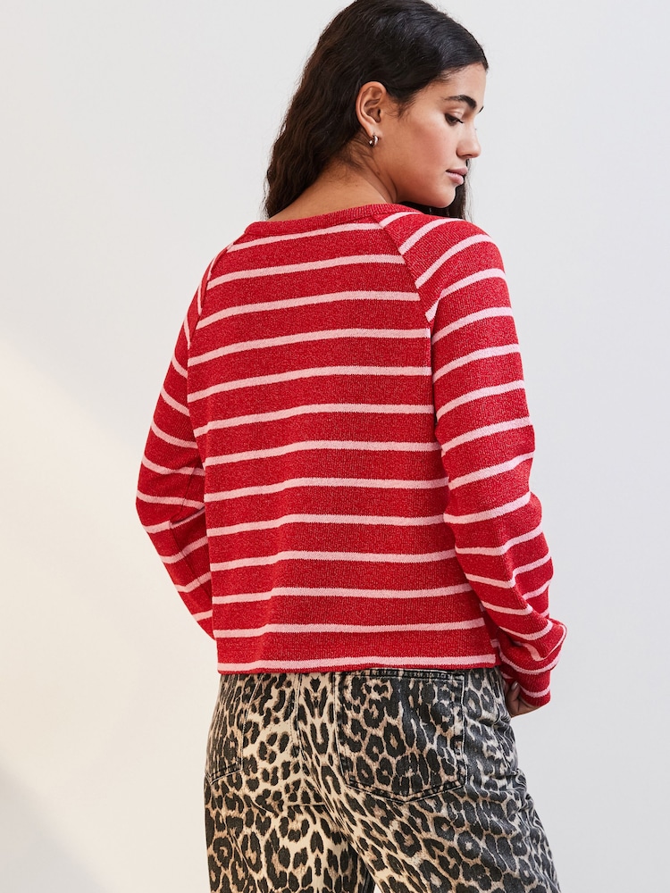 Pink/Red Stripe Long Sleeve Knitted Henley Top - Image 3 of 7