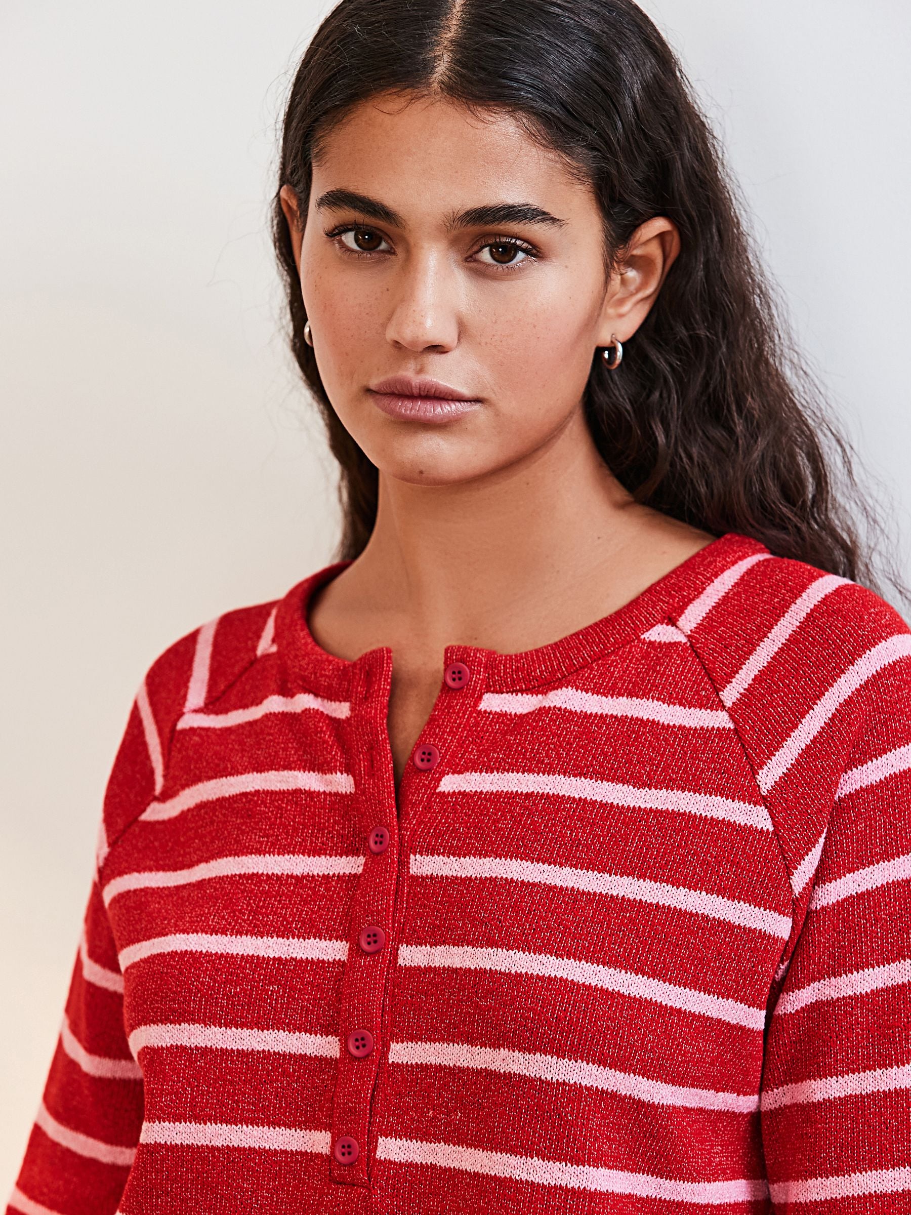 Buy Pink/Red Stripe Long Sleeve Knitted Henley Top from Next USA