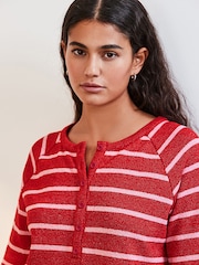 Pink/Red Stripe Long Sleeve Knitted Henley Top - Image 4 of 7