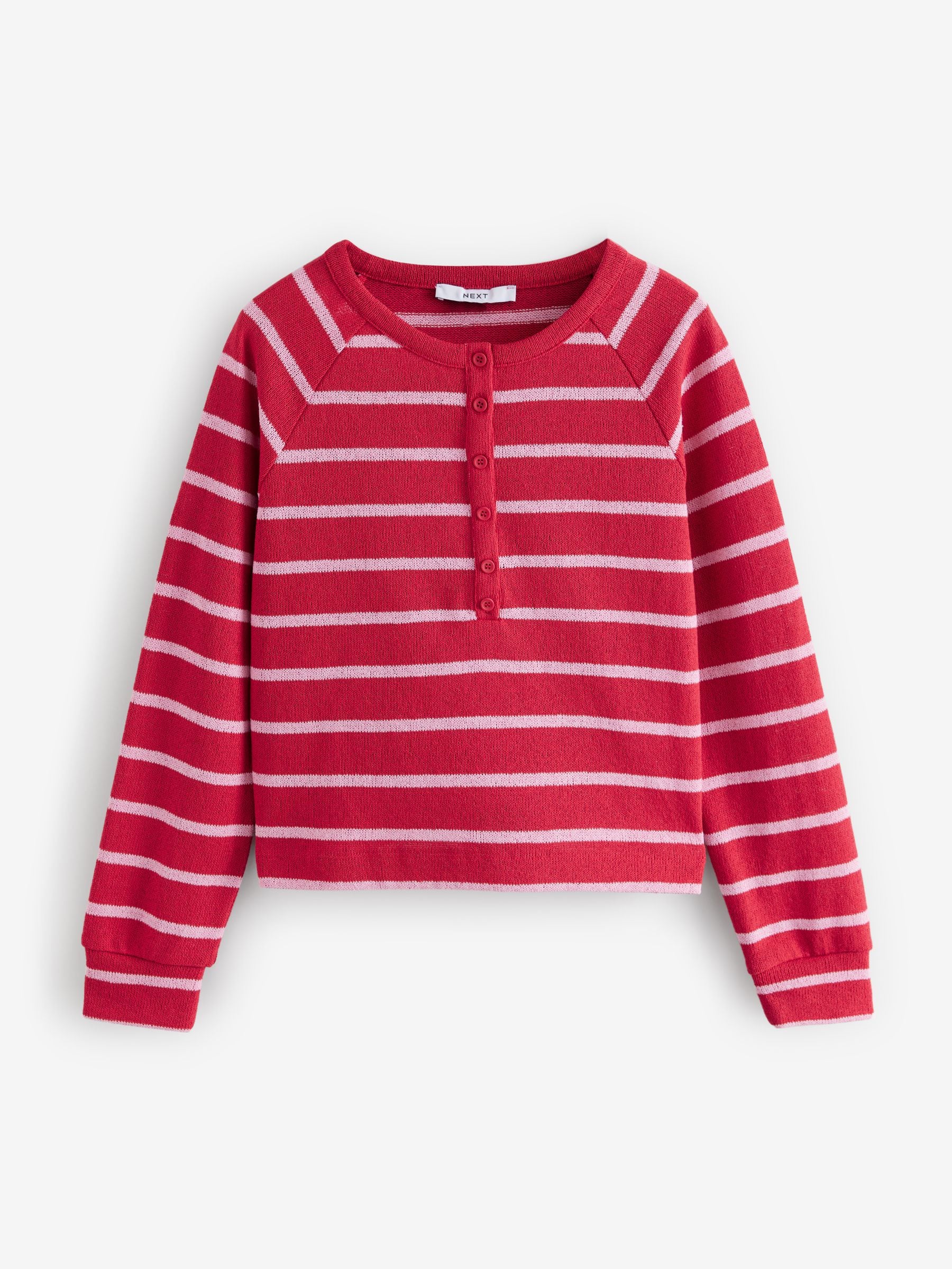 Buy Pink/Red Stripe Long Sleeve Knitted Henley Top from Next USA