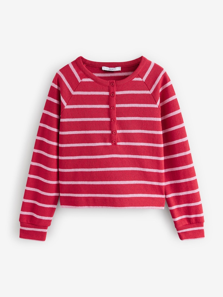 Pink/Red Stripe Long Sleeve Knitted Henley Top - Image 5 of 7