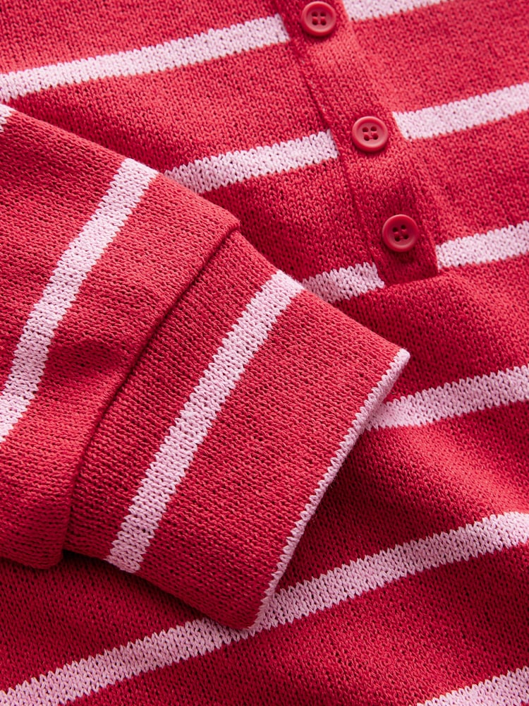 Pink/Red Stripe Long Sleeve Knitted Henley Top - Image 6 of 7