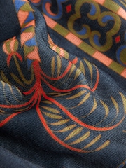 Blue Border Print Long Sleeve Drawstring Hem Blouse - Image 8 of 8