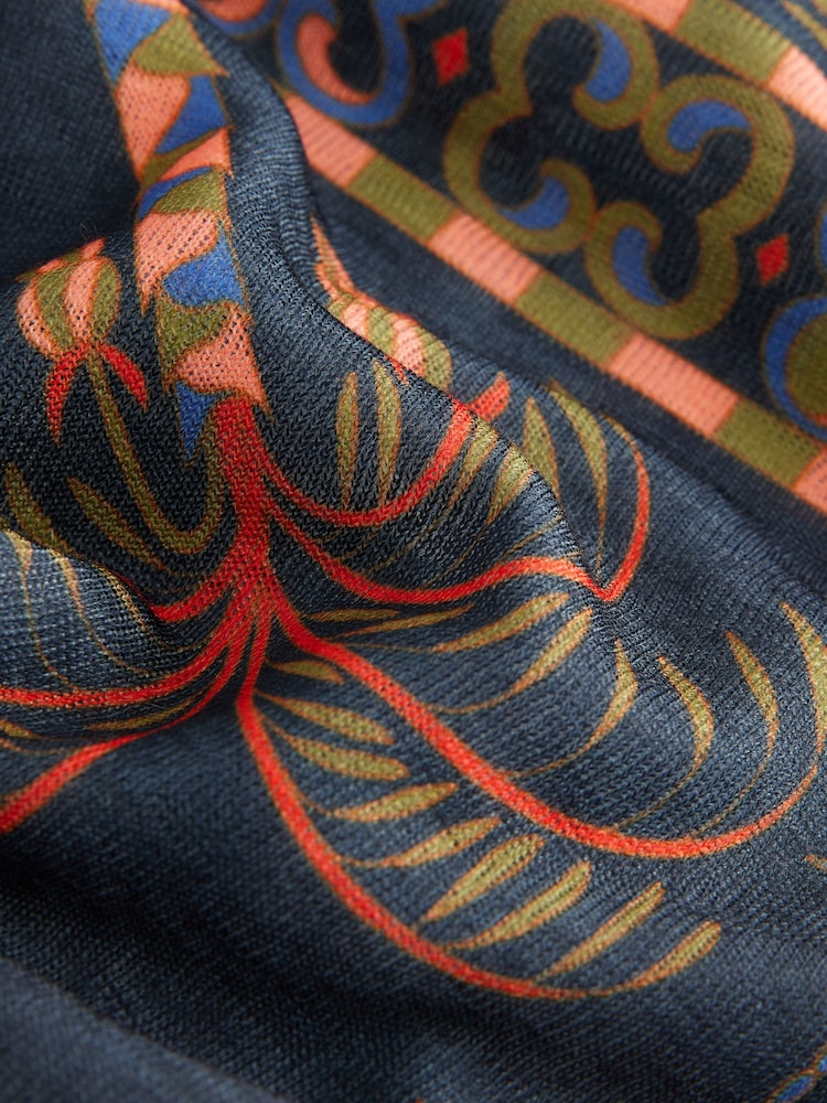 Blue Border Print Long Sleeve Drawstring Hem Blouse - Image 8 of 8