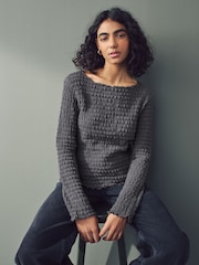 Grey Long Sleeve Textured Top - Image 1 of 7