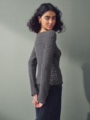 Grey Long Sleeve Textured Top - Image 3 of 7