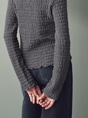 Grey Long Sleeve Textured Top - Image 4 of 7