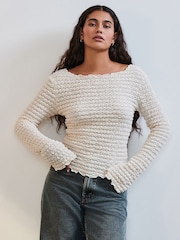 Ecru Long Sleeve Textured Top - Image 1 of 7