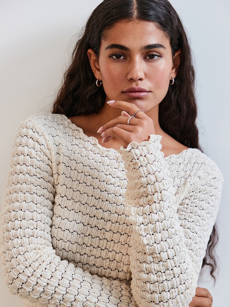 Ecru Long Sleeve Textured Top - Image 2 of 7