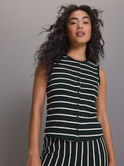 Green/Ecru Stripe Toweling Button Through 100% Cotton Waistcoat - Image 5 of 9