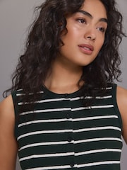 Green/Ecru Stripe Toweling Button Through 100% Cotton Waistcoat - Image 6 of 9