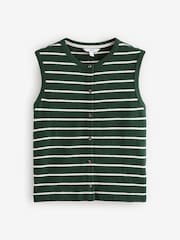 Green/Ecru Stripe Toweling Button Through 100% Cotton Waistcoat - Image 7 of 9