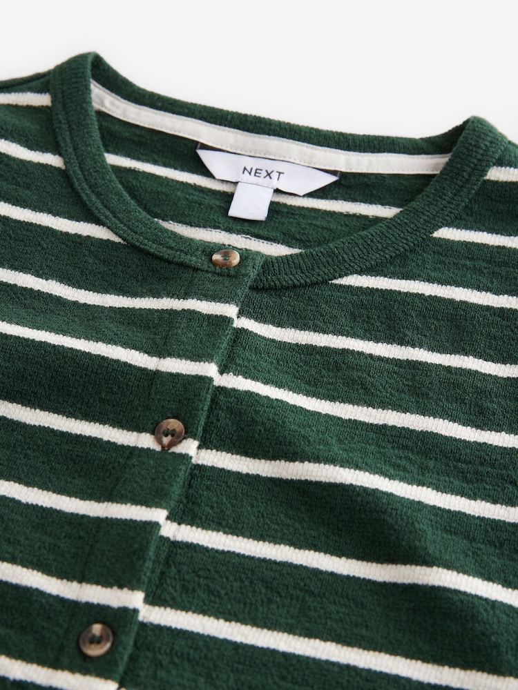Green/Ecru Stripe Toweling Button Through 100% Cotton Waistcoat - Image 9 of 9