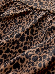 Brown Leopard Animal Textured Jersey Puff Sleeves Tie Front Detail Mini Dress - Image 7 of 7
