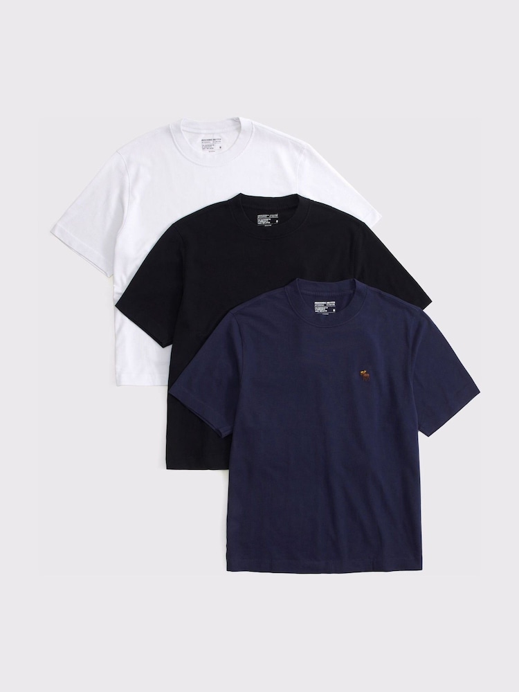 Abercrombie & Fitch Blue Premium Heavyweight Icon T-Shirts 3 Pack - Image 1 of 2