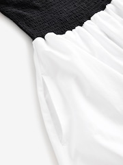 Black/White 100% Cotton Woven Jersey Mix Puffball Hem  Bandeau Mini Dress - Image 6 of 7