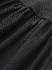 Black Textured Jersey Puff Sleeves Tie Front Detail Mini Dress - Image 7 of 7