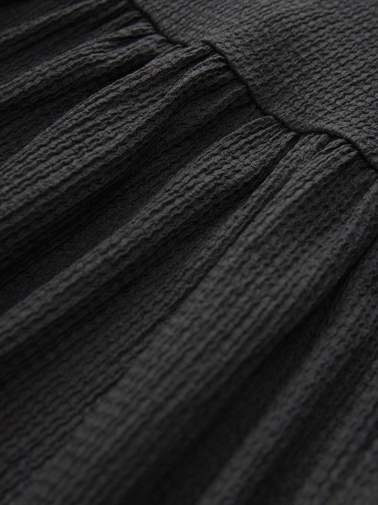 Black Textured Jersey Puff Sleeves Tie Front Detail Mini Dress - Image 7 of 7