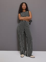 Vert/Ecru - 100% Coton Pantalon d'essuyage rayé à jambes larges - Image 1 of 7