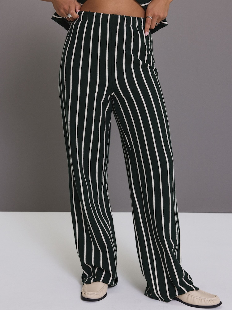 Vert/Ecru - 100% Coton Pantalon d'essuyage rayé à jambes larges - Image 3 of 7