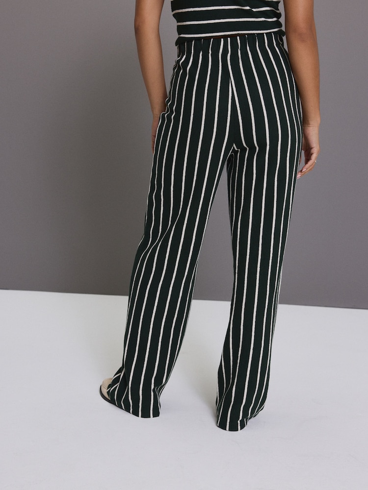 Vert/Ecru - 100% Coton Pantalon d'essuyage rayé à jambes larges - Image 4 of 7