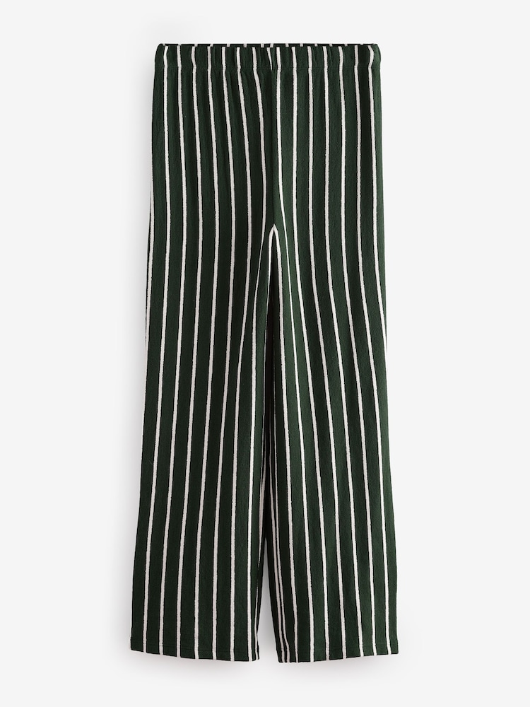 Vert/Ecru - 100% Coton Pantalon d'essuyage rayé à jambes larges - Image 5 of 7