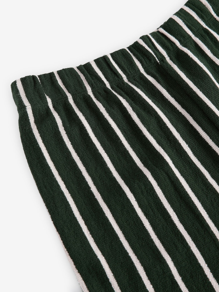Vert/Ecru - 100% Coton Pantalon d'essuyage rayé à jambes larges - Image 6 of 7