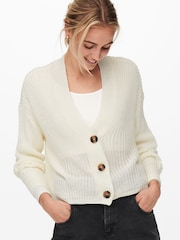 Белый - ONLY Button Down Ribbed Knitted Cardigan - Изображение 6 из 8