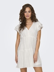 ONLY White Lace Mini Dress with Frill Sleeve - Image 1 of 4