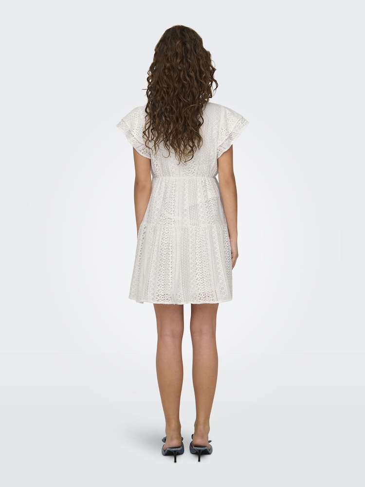 ONLY White Lace Mini Dress with Frill Sleeve - Image 2 of 4