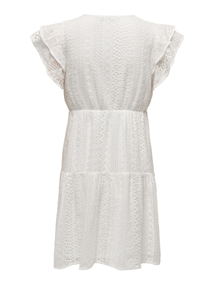ONLY White Lace Mini Dress with Frill Sleeve - Image 4 of 4