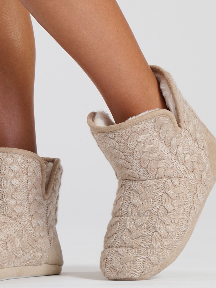Loungeable Brown Marl Cable Bootie - Image 3 of 4