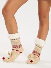 Loungeable Brown Christmas Reindeer 3D Fairlaise Socks - Image 3 of 4