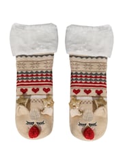 Loungeable Brown Christmas Reindeer 3D Fairlaise Socks - Image 4 of 4