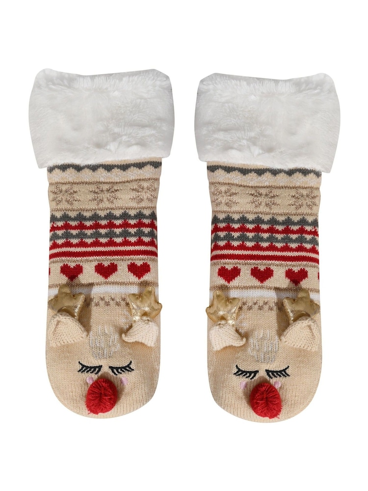 Loungeable Brown Christmas Reindeer 3D Fairlaise Socks - Image 4 of 4