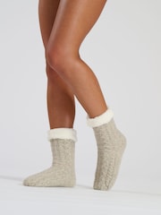 Loungeable Brown Marl Cable Knit Socks With Sherpa Lining - Image 2 of 3