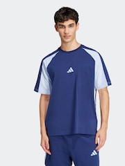 adidas Blue Seasonal Essentials Colourblock 100% Cotton T-Shirt - Image 1 of 6