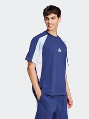 adidas Blue Seasonal Essentials Colourblock 100% Cotton T-Shirt - Image 3 of 6