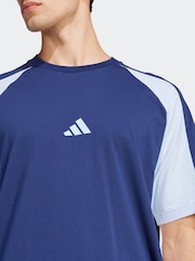 adidas Blue Seasonal Essentials Colourblock 100% Cotton T-Shirt - Image 4 of 6