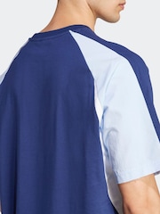adidas Blue Seasonal Essentials Colourblock 100% Cotton T-Shirt - Image 5 of 6