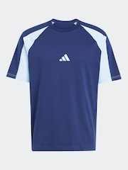 adidas Blue Seasonal Essentials Colourblock 100% Cotton T-Shirt - Image 6 of 6