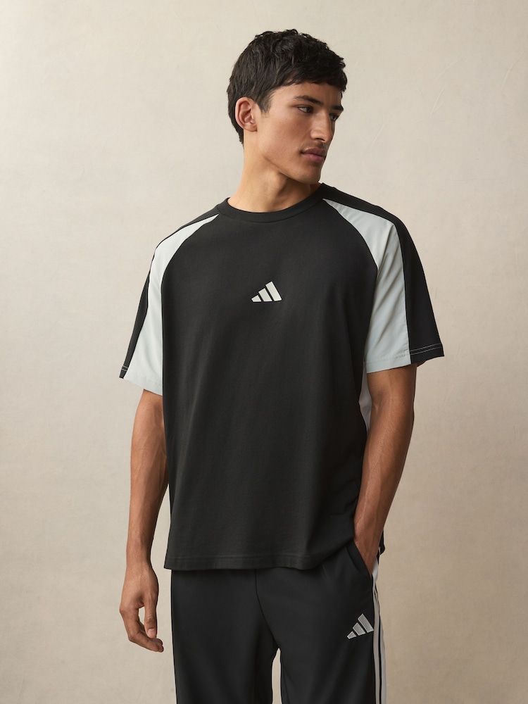 adidas Black Seasonal Essentials Colourblock 100% Cotton T-Shirt - Image 1 of 5