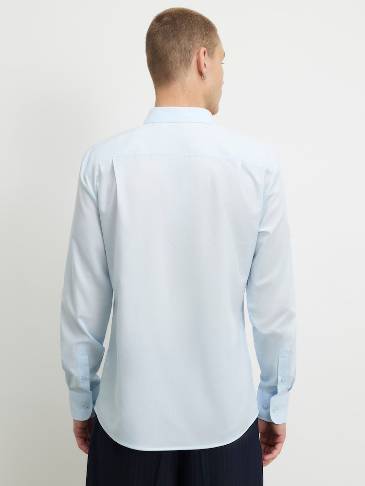 River Island Blue Long Sleeve Slim Fit Shirt - Image 2 of 4 River Island Blue Long Sleeve Slim Fit Shirt - Image 2 of 4