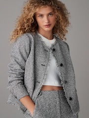 Black/White Boucle Collarless Jacket - Image 1 of 7